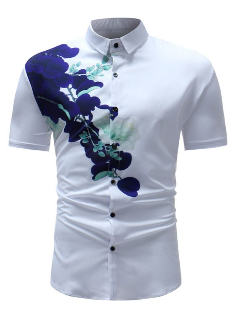 Lapel Ol Print Slim Summer Shirt