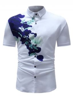 Lapel Ol Print Slim Summer Shirt