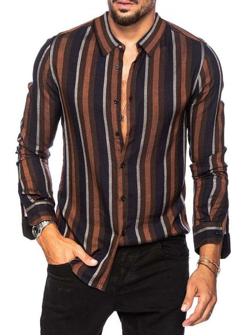 Lapel Stripe Print Single-Breasted Casual Slim Paita