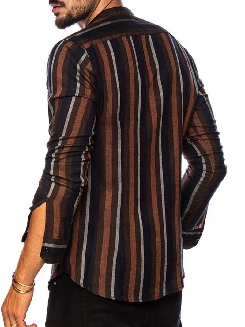 Lapel Stripe Print Single-Breasted Casual Slim Paita