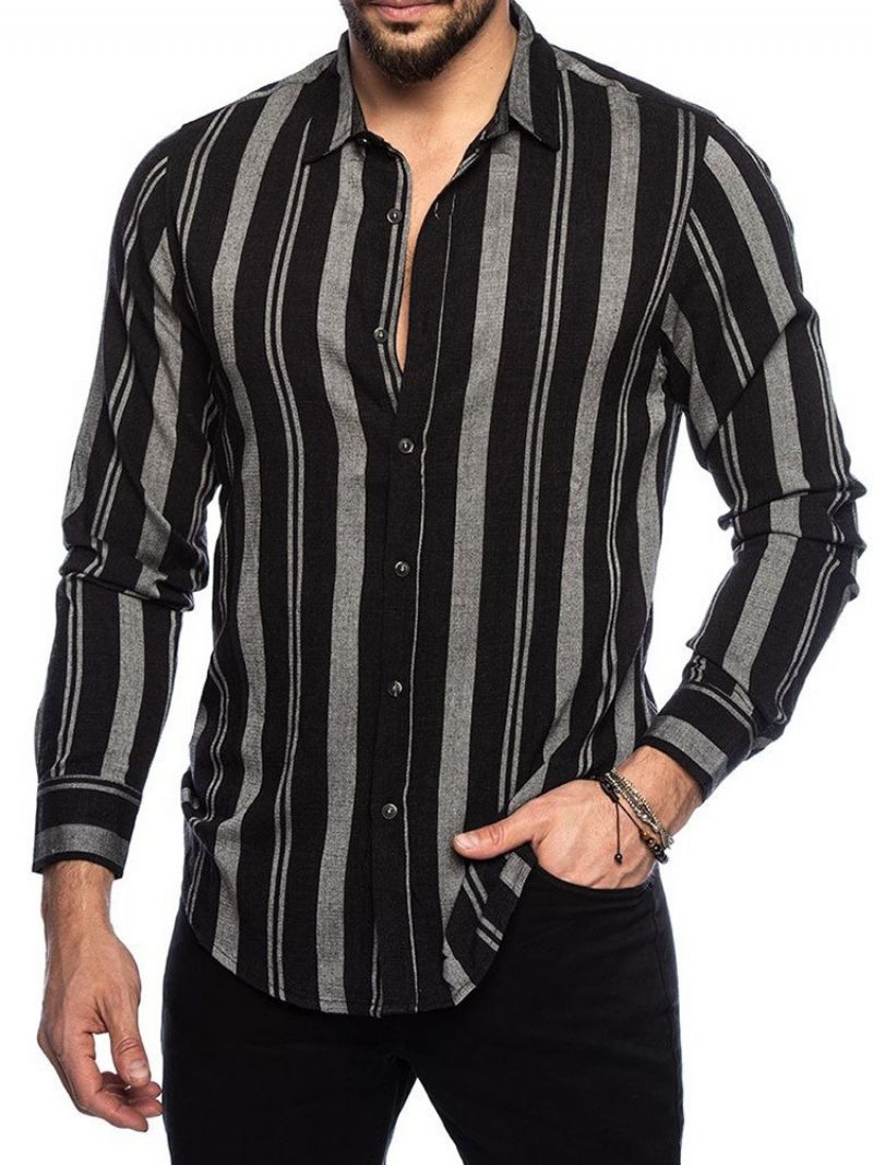 Lapel Stripe Print Single-Breasted Casual Slim Paita