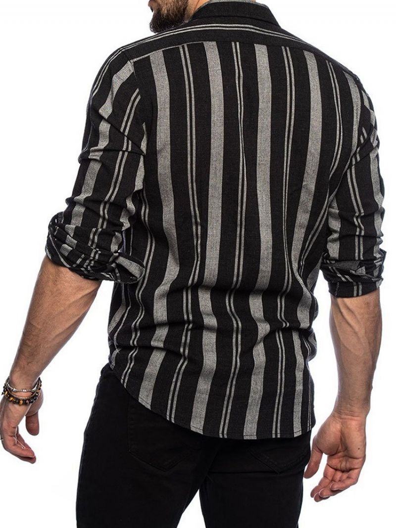 Lapel Stripe Print Single-Breasted Casual Slim Paita