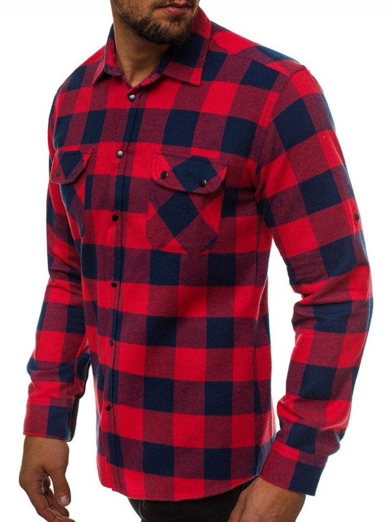 Plaid Pocket England Slim Single-Breasted Paita