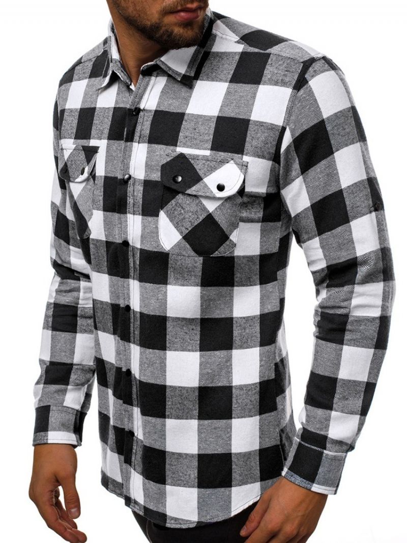 Plaid Pocket England Slim Single-Breasted Paita