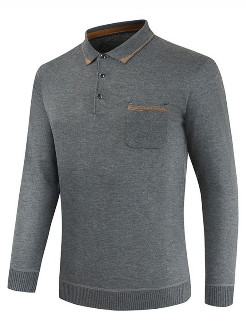 Pocket Polo Neck Ol Long Sleeve Pullover T-Paita