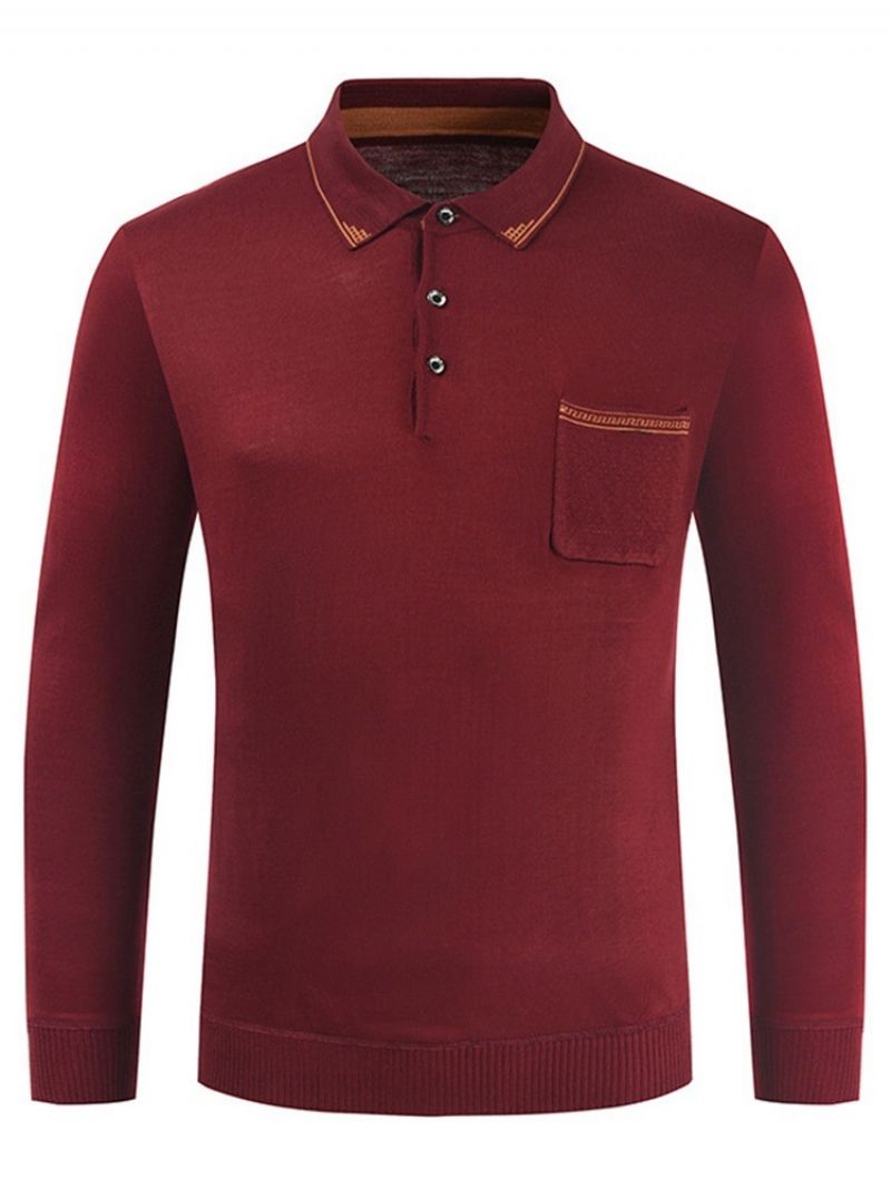 Pocket Polo Neck Ol Long Sleeve Pullover T-Paita