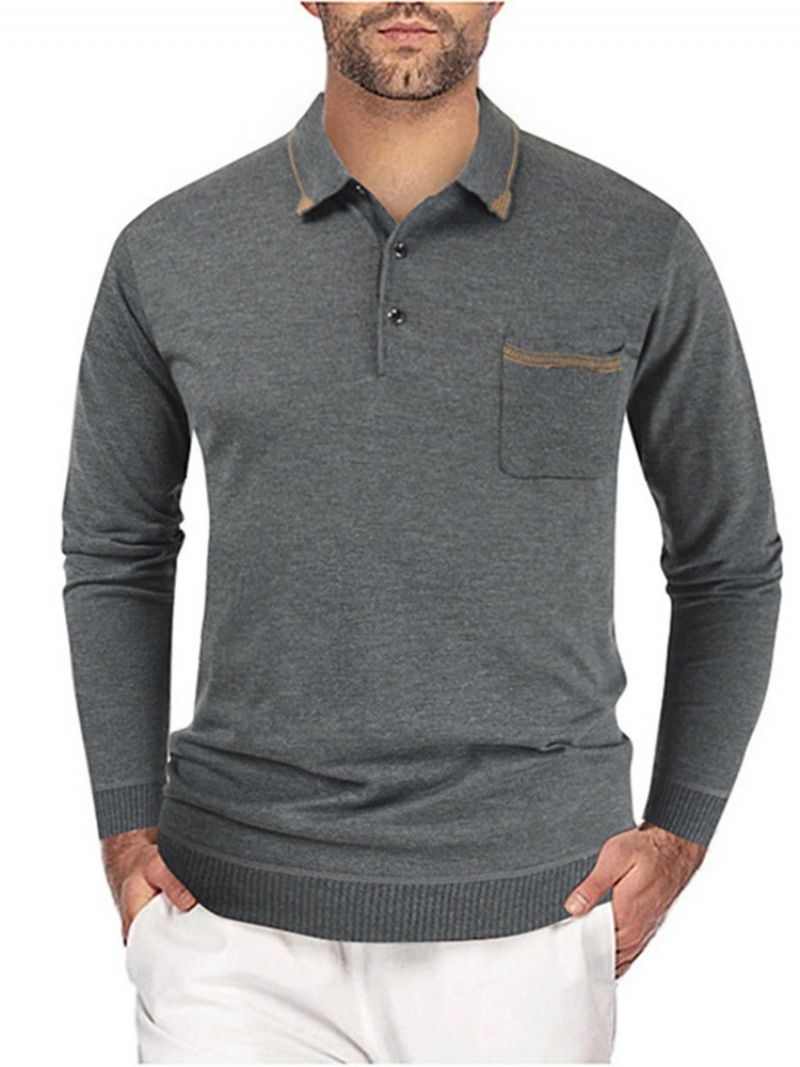 Pocket Polo Neck Ol Long Sleeve Pullover T-Paita