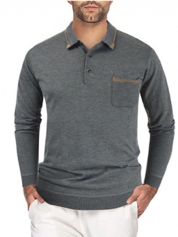 Pocket Polo Neck Ol Long Sleeve Pullover T-Paita