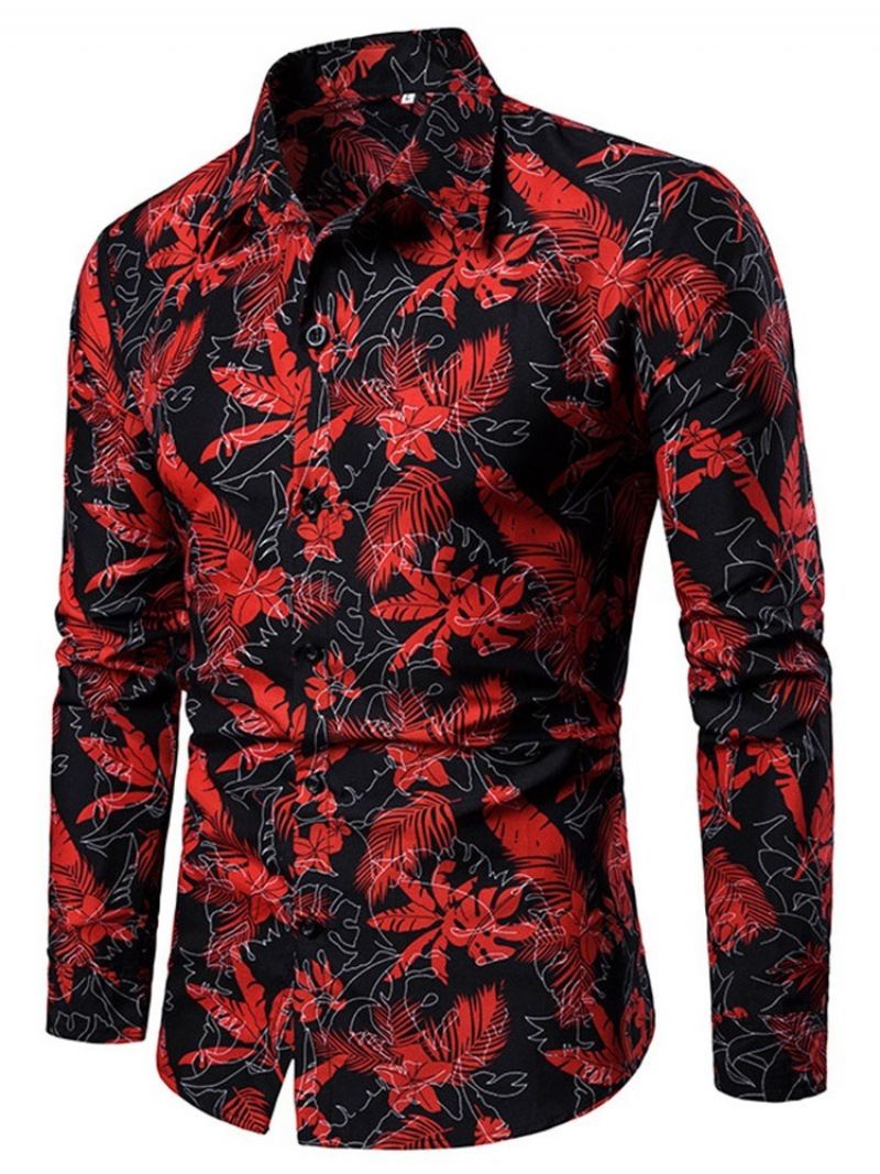 Print Lapel European Slim Fall Shirt