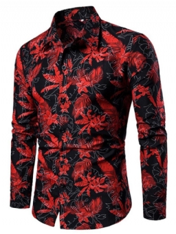 Print Lapel European Slim Fall Shirt