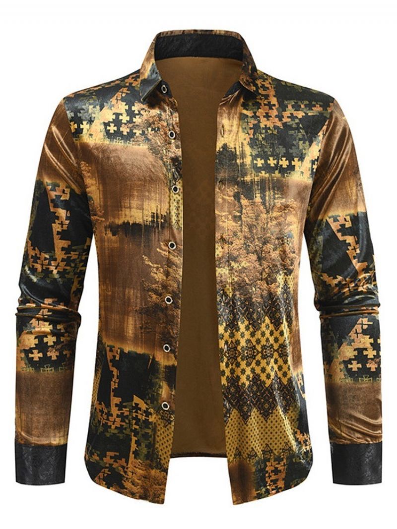 Print Lapel Muoti Single-Breasted Slim Shirt