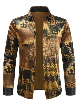 Print Lapel Muoti Single-Breasted Slim Shirt