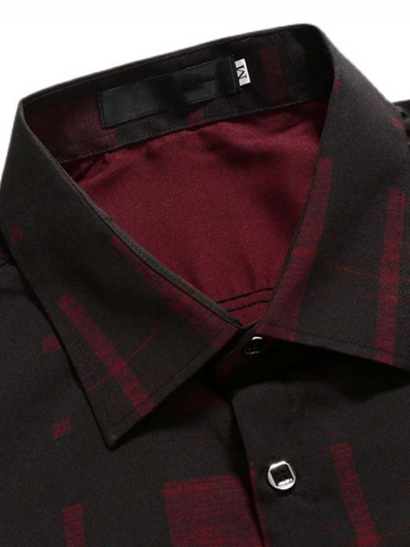 Print Lapel Plaid Fall Slim Shirt