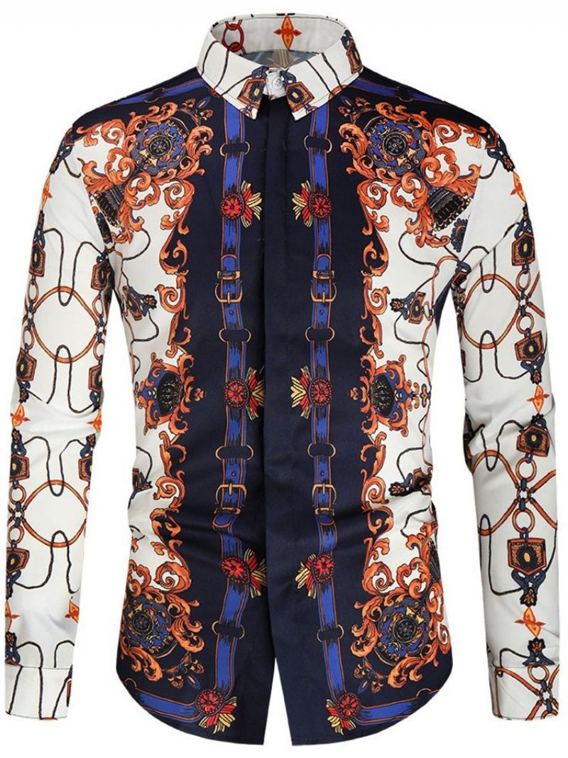 Print Lapel Slim Fall Casual Shirt