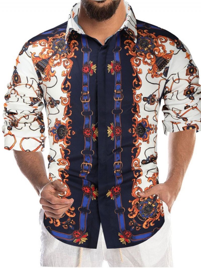 Print Lapel Slim Fall Casual Shirt