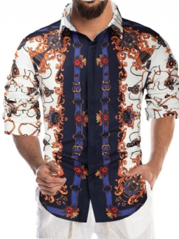 Print Lapel Slim Fall Casual Shirt