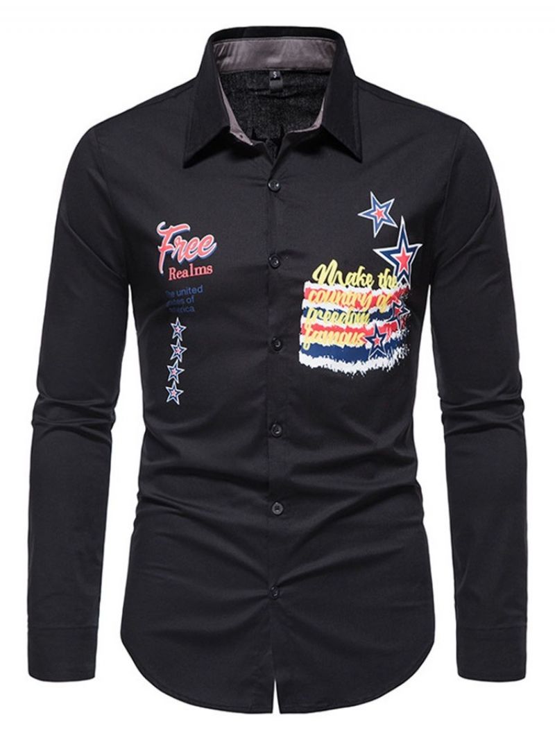 Print Letter Casual Slim Spring Shirt