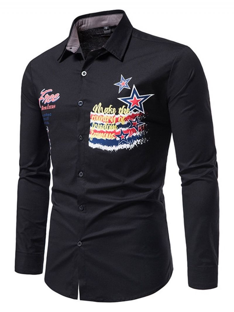 Print Letter Casual Slim Spring Shirt