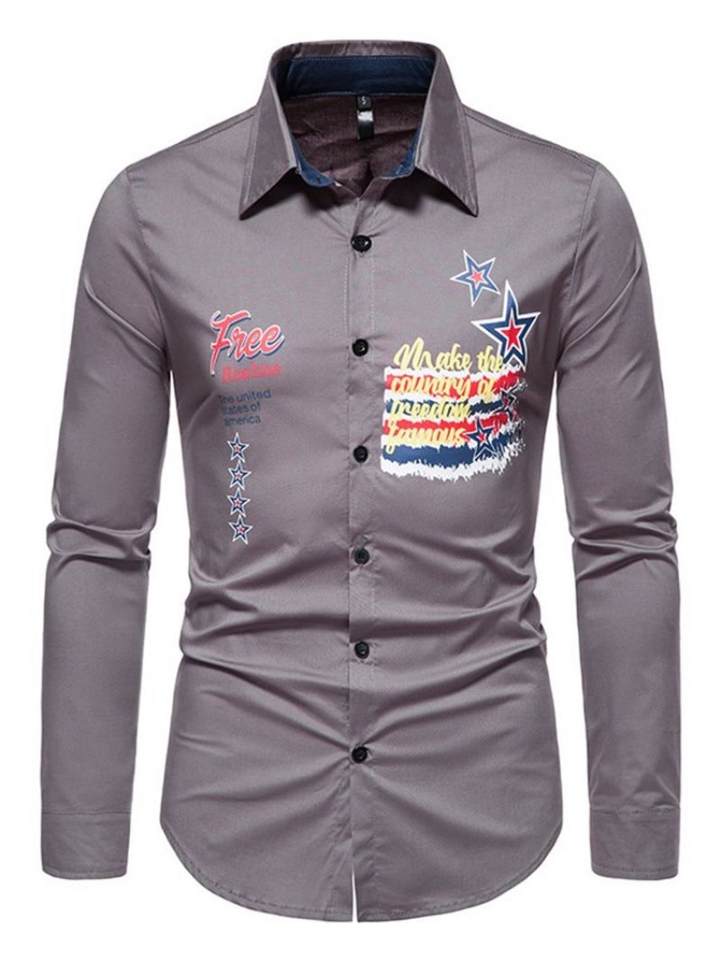 Print Letter Casual Slim Spring Shirt