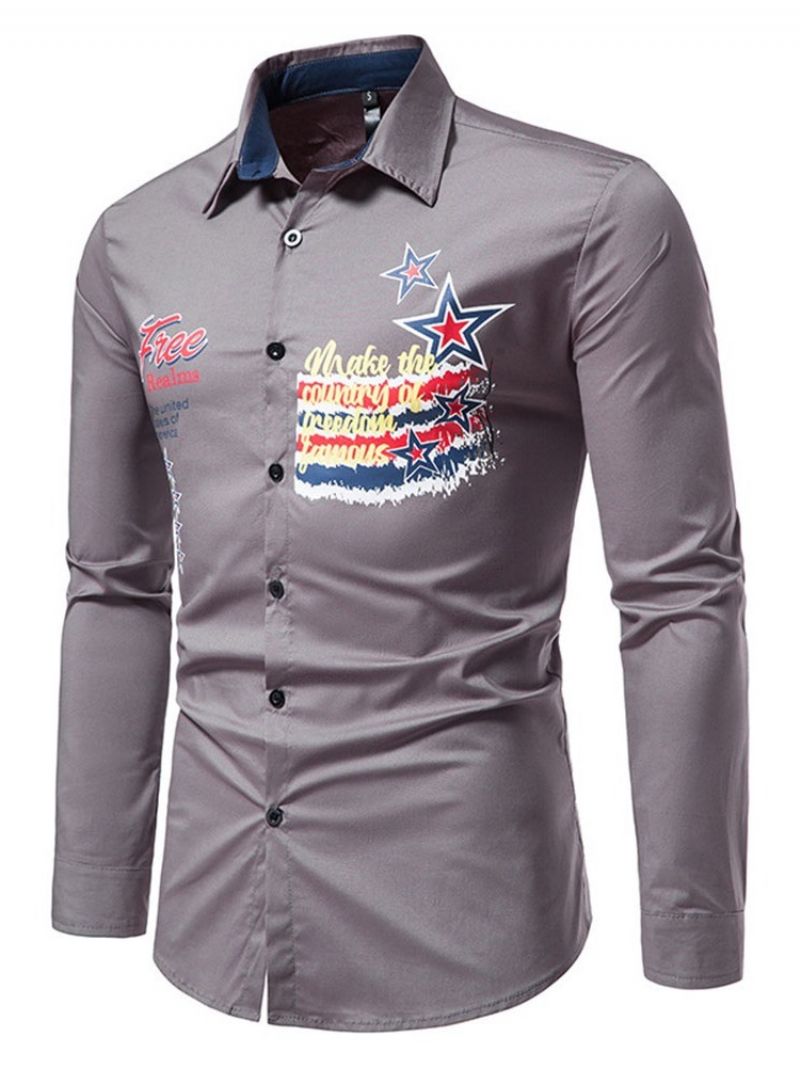 Print Letter Casual Slim Spring Shirt