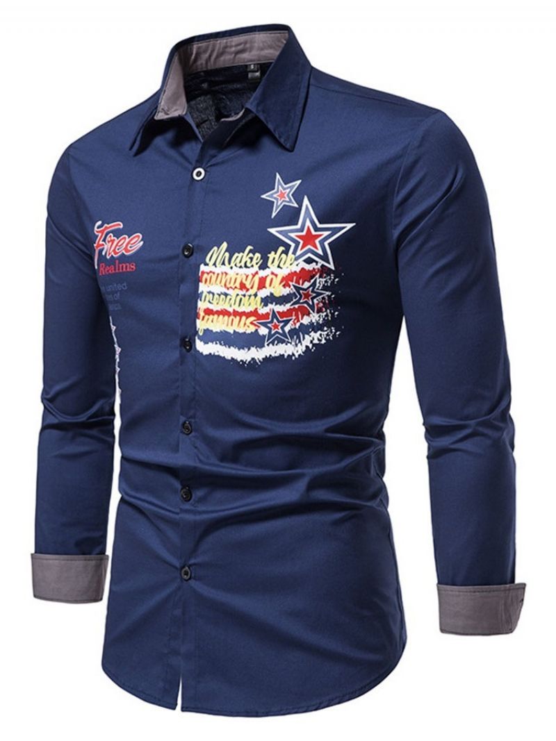 Print Letter Casual Slim Spring Shirt