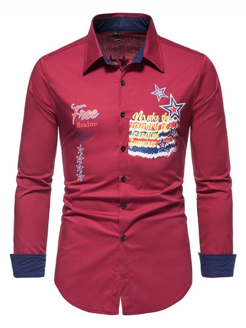 Print Letter Casual Slim Spring Shirt