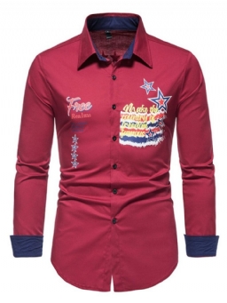 Print Letter Casual Slim Spring Shirt