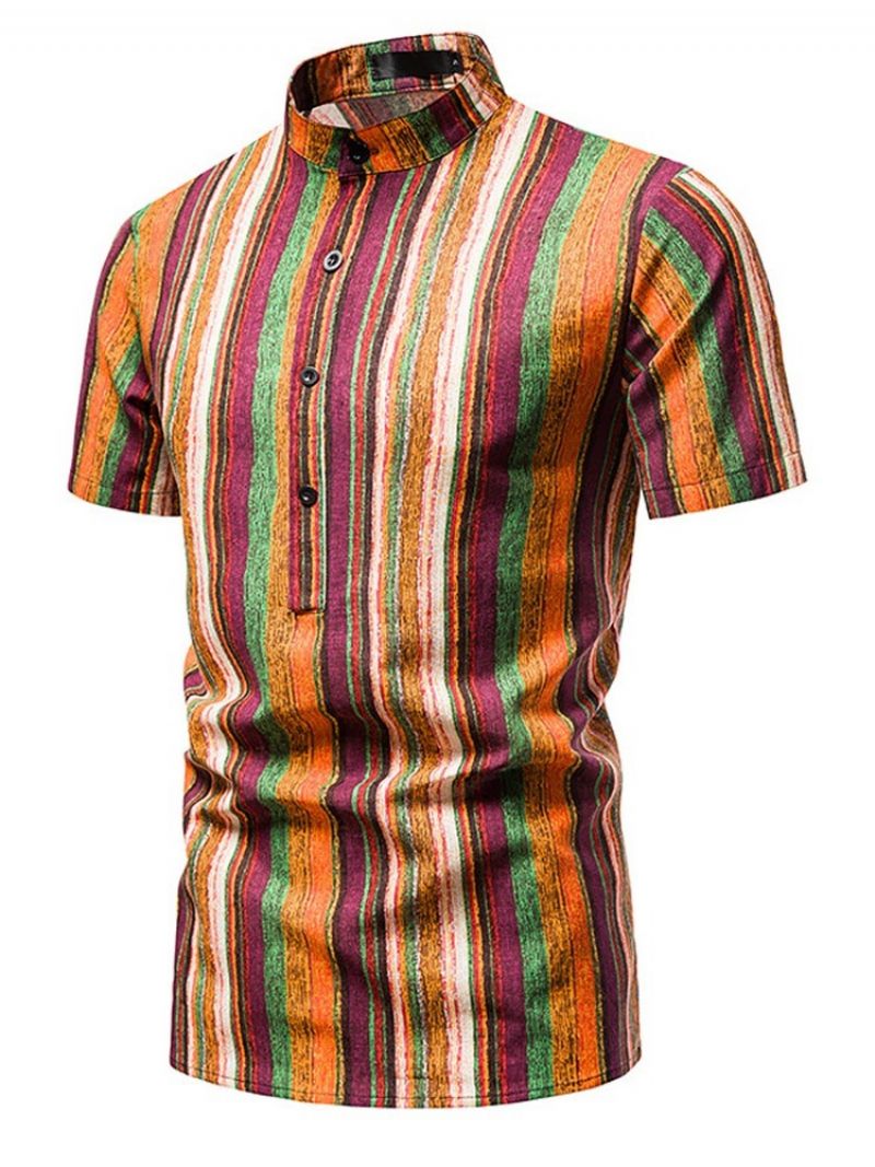 Print Stripe Stand Kaulus Straight Summer Shirt