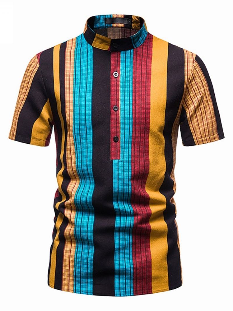 Print Stripe Stand Kaulus Straight Summer Shirt