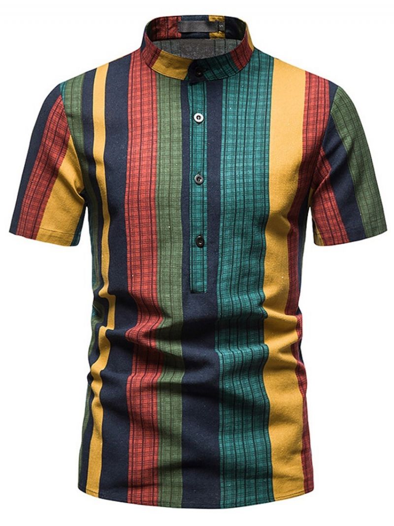 Print Stripe Stand Kaulus Straight Summer Shirt