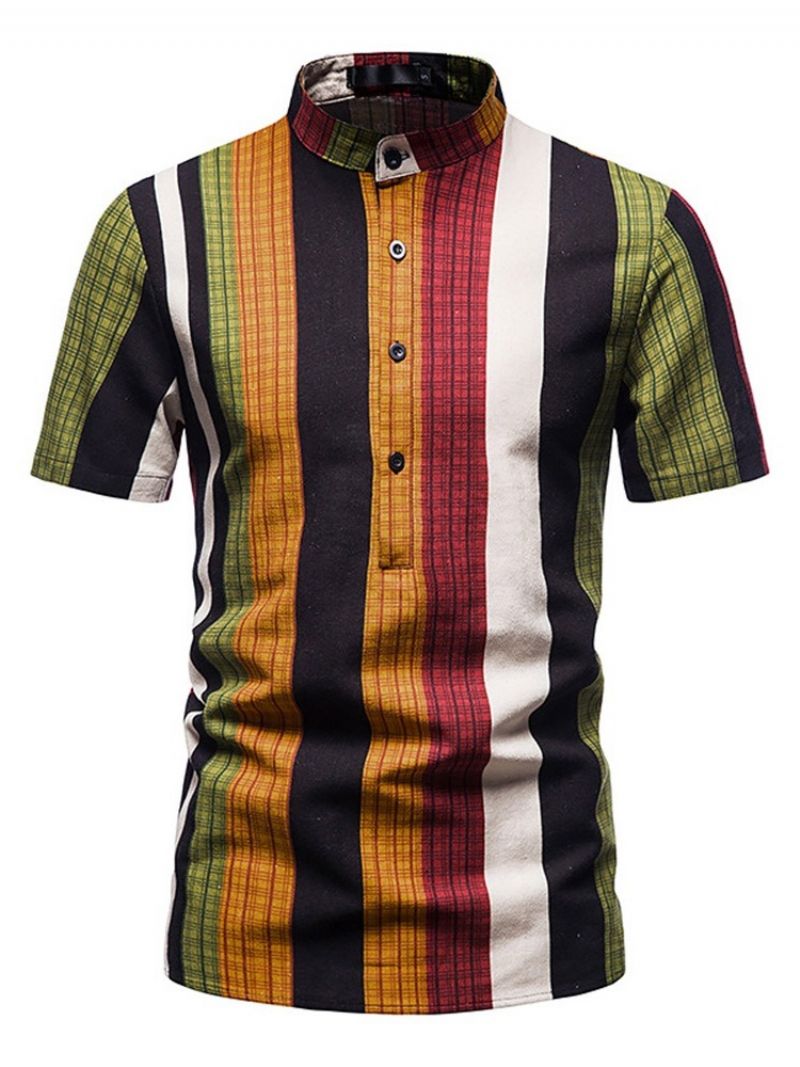 Print Stripe Stand Kaulus Straight Summer Shirt