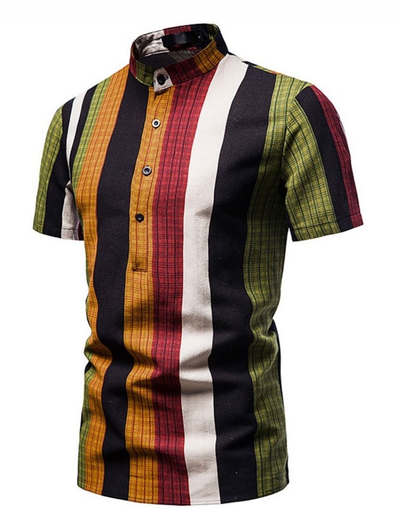 Print Stripe Stand Kaulus Straight Summer Shirt