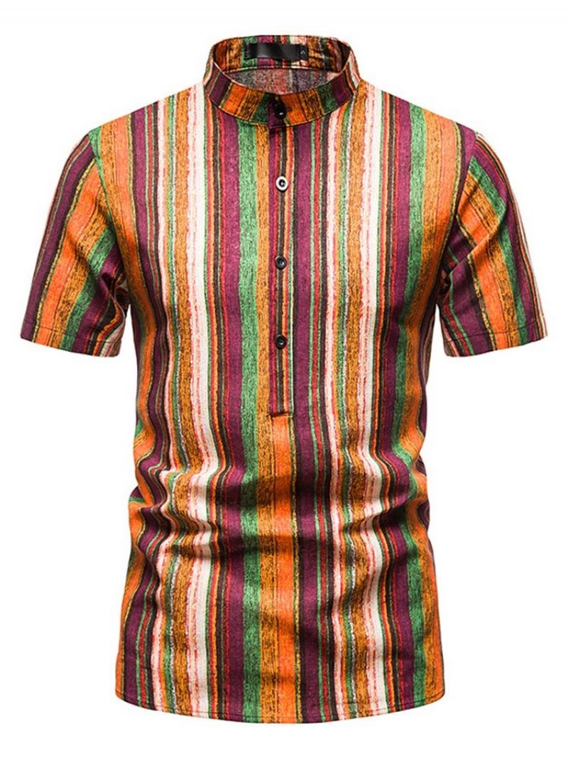 Print Stripe Stand Kaulus Straight Summer Shirt