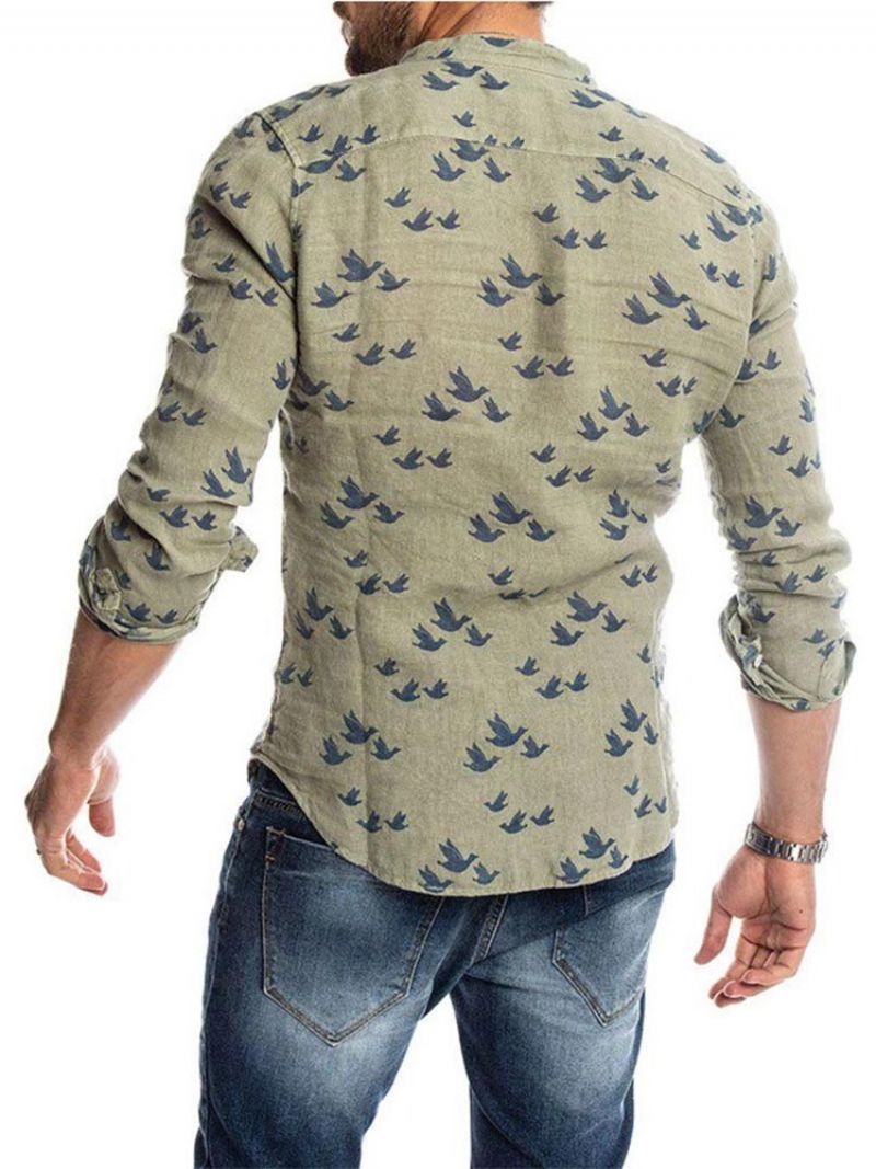 Stand Collar Print Casual Miesten Ohut Paita