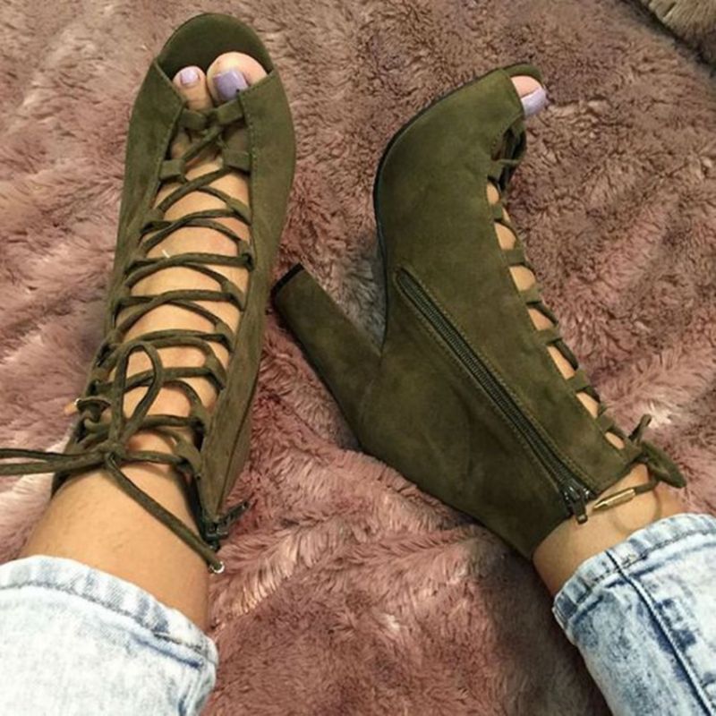 Army Green Lace Up Paksut Sandaalit