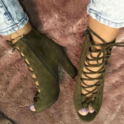 Army Green Lace Up Paksut Sandaalit