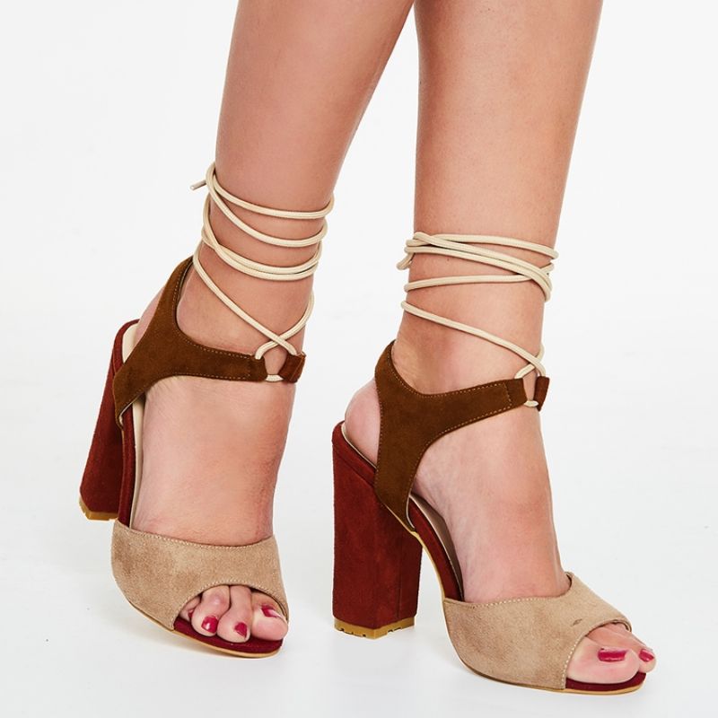 Color Block Chunky Heel Sandaalit