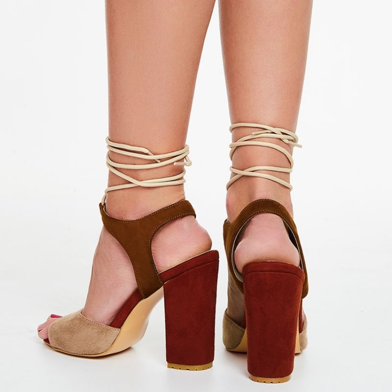 Color Block Chunky Heel Sandaalit