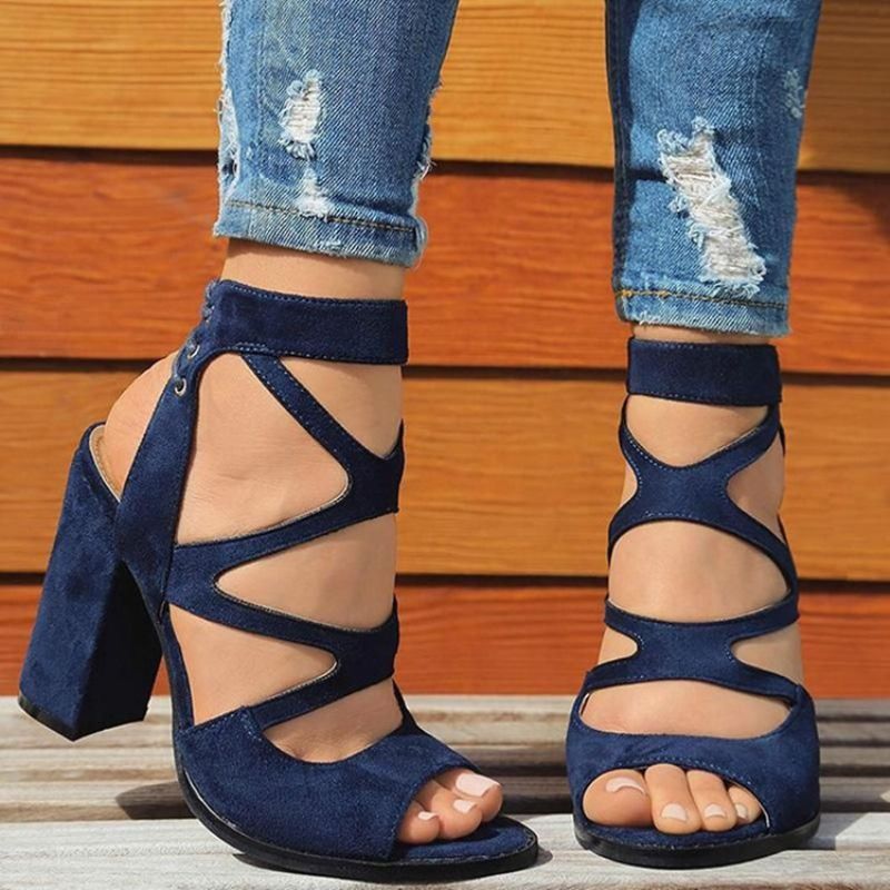 Paksu Heel Peep Toe Lace-Up Naisten Ammattisandaalit