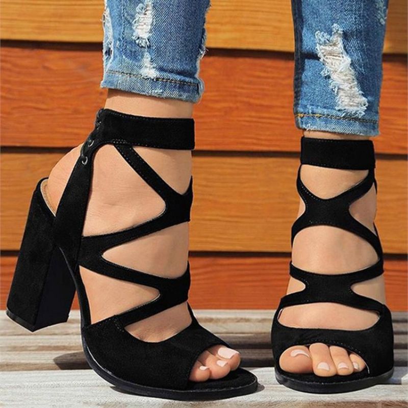 Paksu Heel Peep Toe Lace-Up Naisten Ammattisandaalit