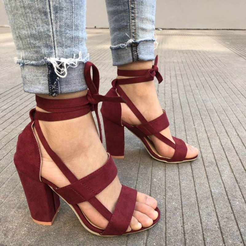 Peep Toe Chunky Heel Korkopäälliset Naisten Tavalliset Sandaalit