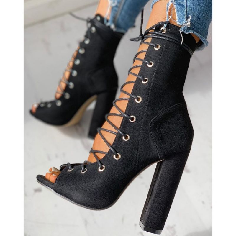 Peep Toe Chunky Heel Lace-Up Ontot Sandaalit