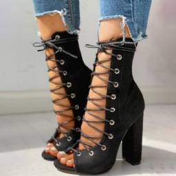 Peep Toe Chunky Heel Lace-Up Ontot Sandaalit