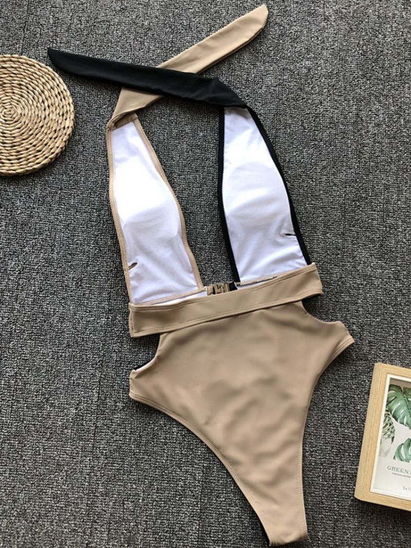 One Piece Deep-V Color Block Sexy Swimwear