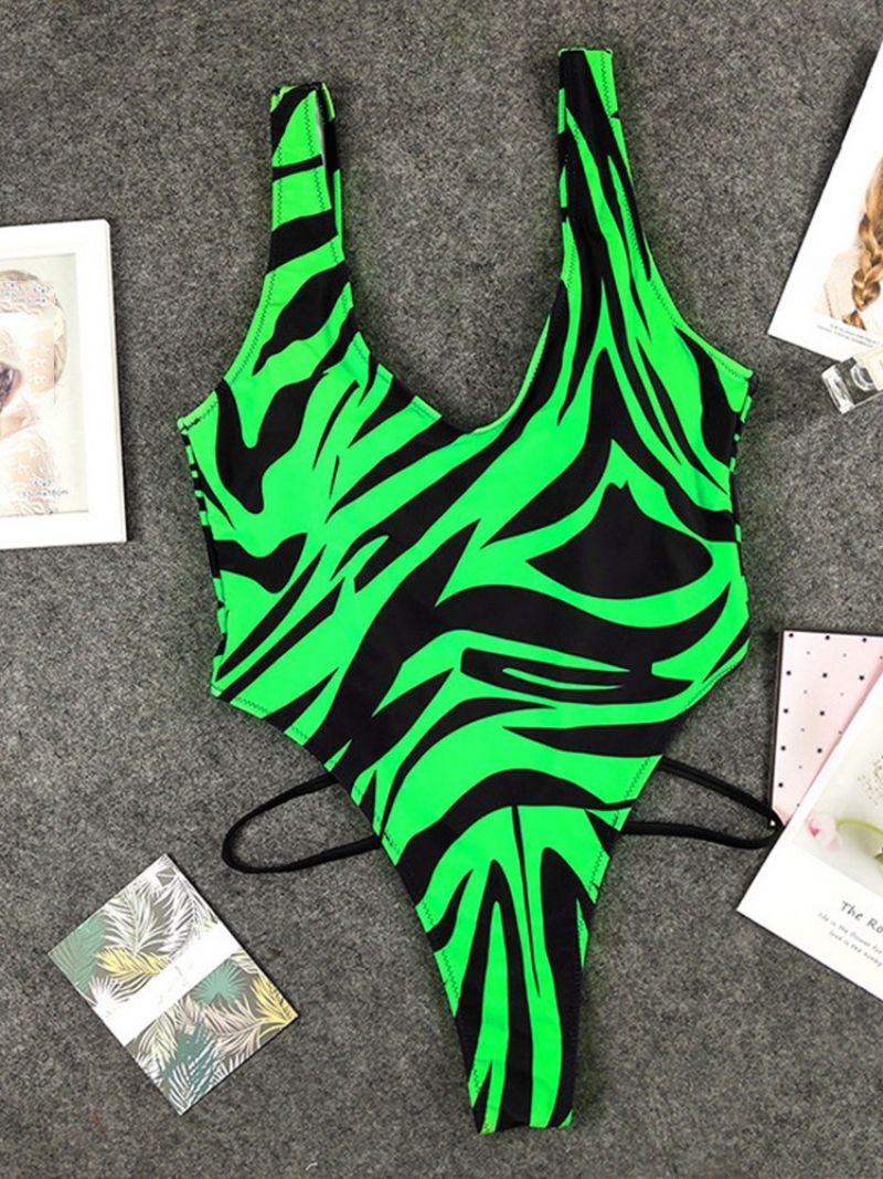 One Piece Print Color Block Uimapuku Monokini