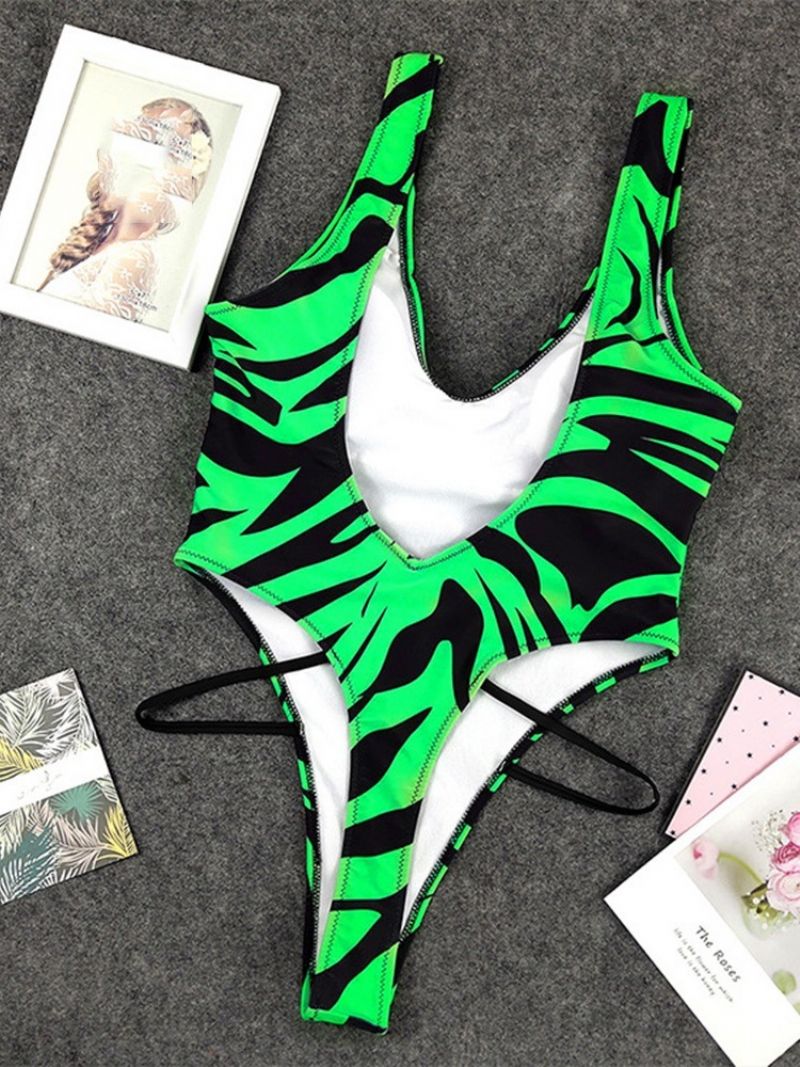 One Piece Print Color Block Uimapuku Monokini