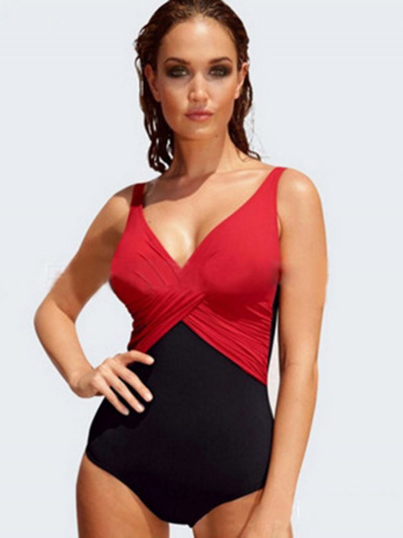 Tyylikäs Color Block Laskostettu Monokini