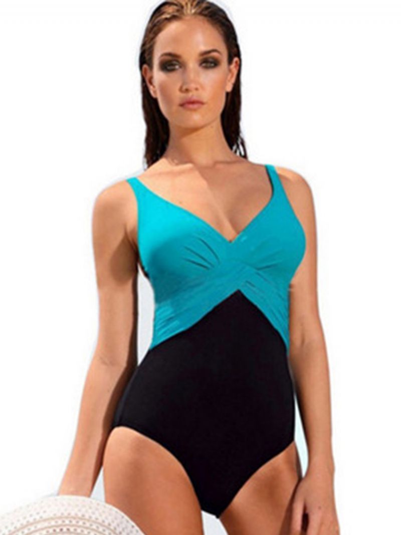 Tyylikäs Color Block Laskostettu Monokini