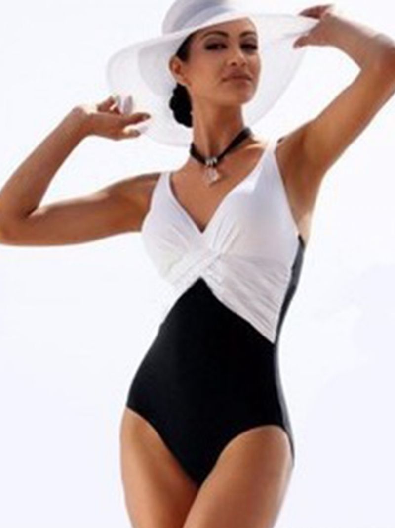 Tyylikäs Color Block Laskostettu Monokini