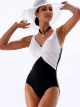 Tyylikäs Color Block Laskostettu Monokini